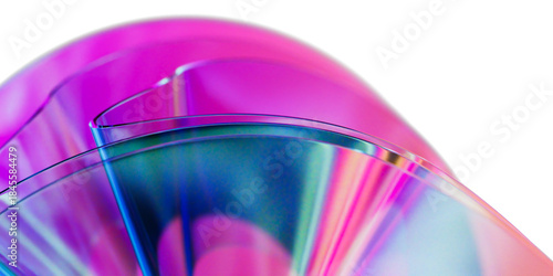 Elegant translucent iridescent glass curve sheets on transparent background, creating dynamic abstract composition. colorful gradient wave design element 3d rendering for innovative futuristic concept