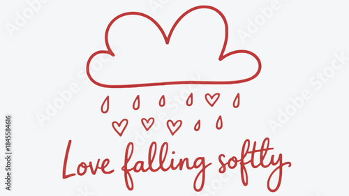 A heart shaped cloud rains down hearts with soft love falling gently in the air
