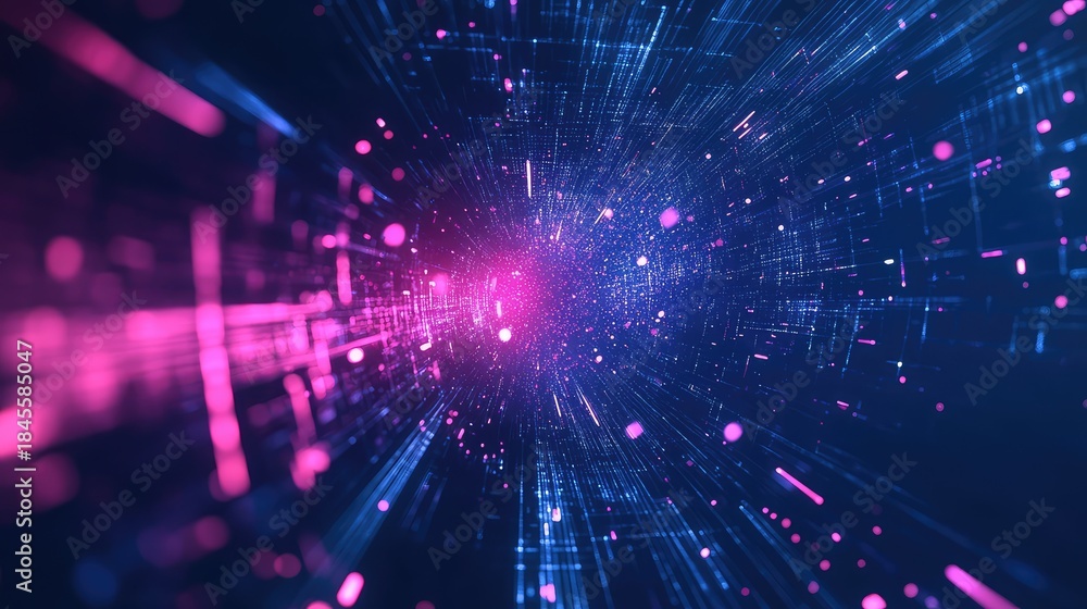Fototapeta premium Abstract network tunnel illustrating fast data transfer and connection in a futuristic digital environment, representing big data and technology integration