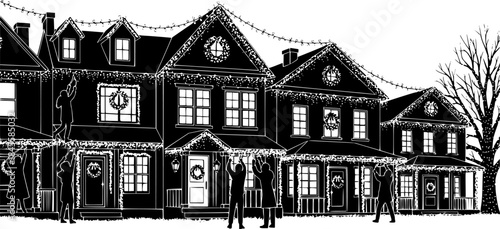 snowflake christmas vector, christmas vector line art decoration elements , christmas happy new year doodles vector 