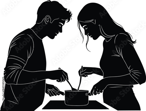 Couple sharing a romantic fondue dinner together
