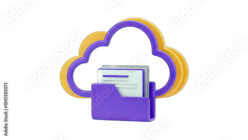 Cloud Storage Icon with Folder and Documents