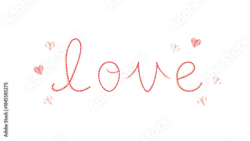 Romantic flat illustration featuring smooth red love text with cute hearts