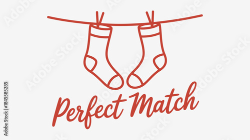 A minimalist illustration of a pair of socks hanging on a line, perfect match concept