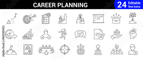 Career planning icon set collection. Editable line growth, goals, targets, performance, leadership, skill, business, management, strategy and more. Vector illustration