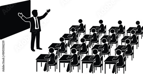 Business classroom training illustration of teacher presenting lesson to students education leadership learning concept management seminar