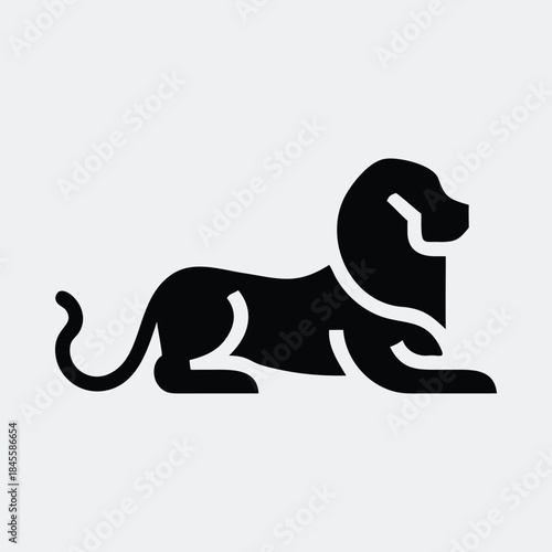 Minimalist regal lion lying down side view silhouette vector illustration