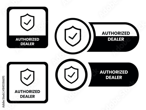 Authorized dealer label icon design. Trusted supplier label with check. Validated distributor stamp design. Trusted partnership badge. Distributor authorization label. Vector illustration
