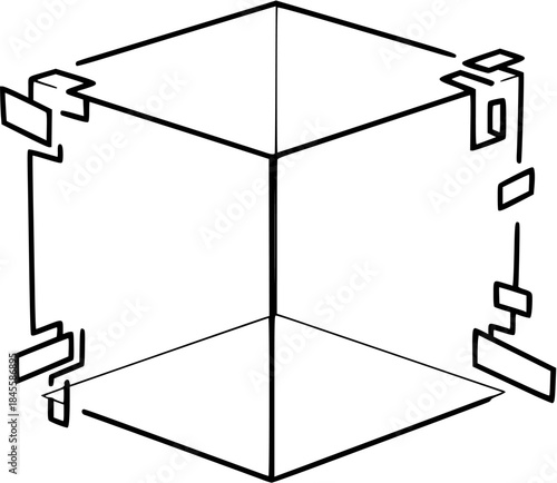 Deconstructed Cube Silhouette: Geometric Lines Pulling Apart Vector
