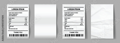 3D bill realistic icon. Payment check set crumpled, blank and printed payment transaction .Buying financial invoice paper bill. Business invoice concept. 3d receipt list icon vector illustration