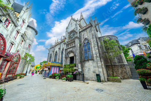 Schilderij op canvas Catholic church on the square in the French village in Ba Na Hills Park, Danang, Vietnam