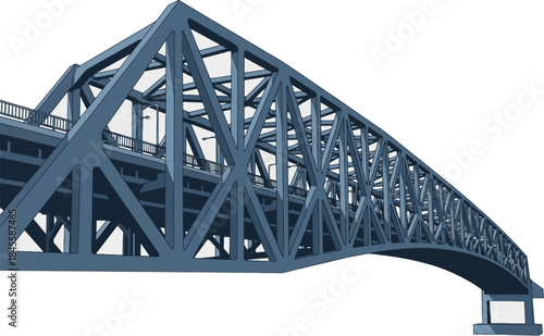 Tokyo Gate Bridge Vector Illustration, Massive Steel Truss Bridge And Modern Urban Infrastructure Landmark