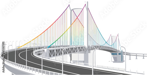 Rainbow Bridge Tokyo Bay Vector Illustration, Iconic Modern Suspension Bridge And Urban Landmark