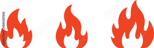 Set of red-orange fire flame icons, simple heat, energy, warning, burning hot temperature symbol vector