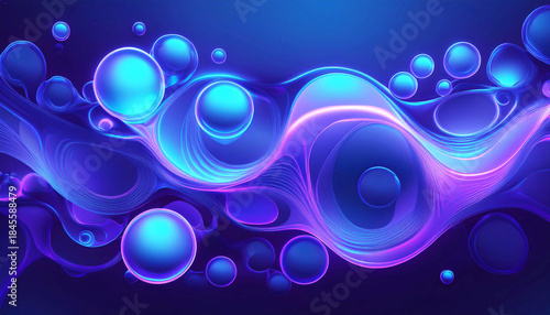Abstract blue and purple liquid bubble shapes, illustration. AI