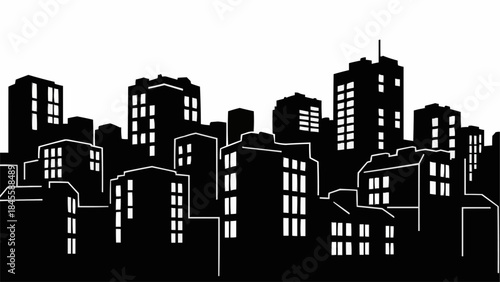 Silhouette of a Modern City Skyline at Night.