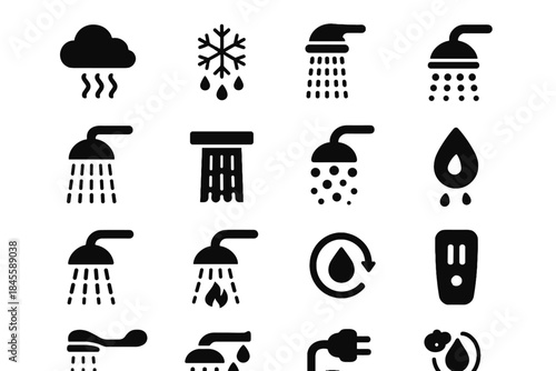 Vector function rinse features warm shower temperature bubble icon smart stream symbol