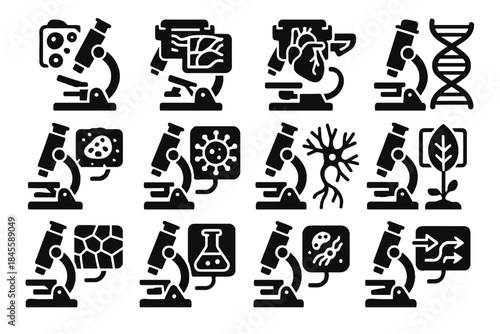 Virus study vector microscope material mapping ar view dna model icons icon