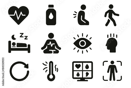 Health monitor step icon temperature reminder mode set wellness vector pulse indicator