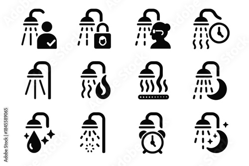 Vector mist shower comfort smart icons temperature skin icon nozzle mode rinse