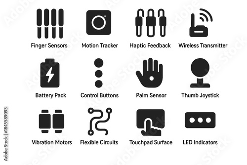 Control vector glove motors joystick touchpad buttons indicators feedback icon pack data