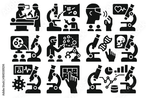 Vector virus research lab immersive ar icon mutation interaction guidance microscope tracking