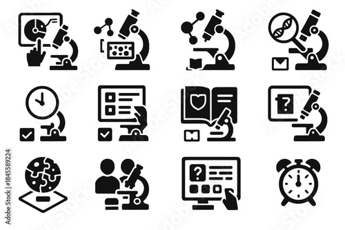 Zoomed icon view feature ar student virtual study icons vector microscope