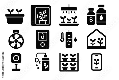 Icons circulation gardening vector panel pod temperature greenhouse icon hub level water