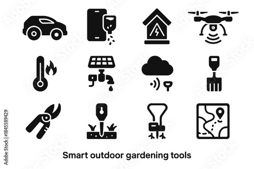 Vector robot rake mower icon gardening smart electronic lawn pruner timer drone