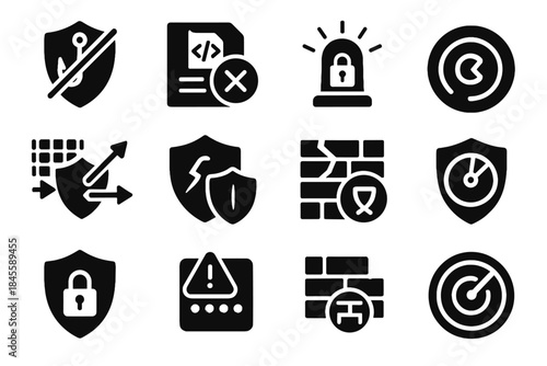 Icons spyware breach grid hook activity brute ransomware vector source tile cybersecurity