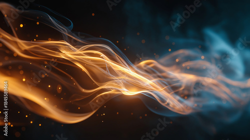 Golden Hues and Serene Azure: An artistic depiction features flowing streaks of shimmering gold and tranquil blue, evoking a sense of ethereal beauty and dynamic motion.