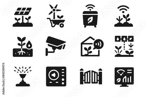 Vector eco icon bin water garden tech digital modular unit automatic monitoring