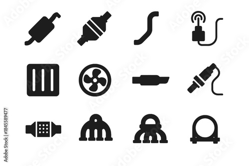 Clamp converter filter heat icon exhaust icons pipe system vector muffler oxygen