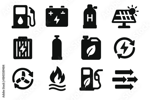 Flow icons hybrid gasoline kinetic energy virtual power fuel vector icon pump