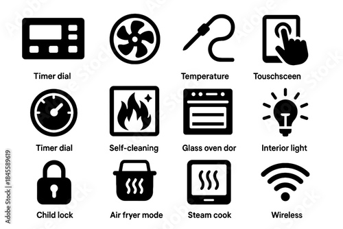 Lock smart icon vector touchscreen dial oven digital glass panel control feature