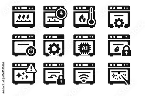 Oven heat vector cleaning cooking icon scheduled smart adaptive temperature sensor