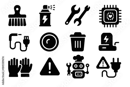 Chip icon spray status alert icons charging safety vector internal robot bin