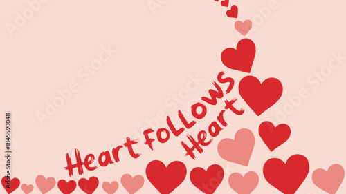 Soft pink background with red and light pink hearts forming diagonal line and romantic phrase