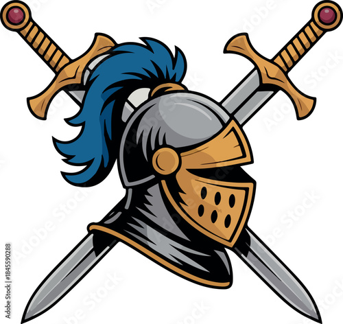 Cartoon vector illustration of a medieval knight with sword