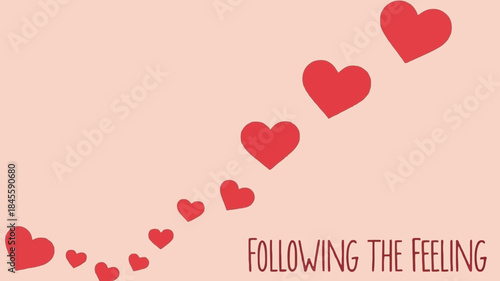 Soft pastel pink background with hearts drifting diagonally, romantic valentine's day illustration with gentle feeling and love symbol