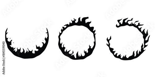 Burning flame circle icon collection. Abstract fire border. Circular flame silhouette