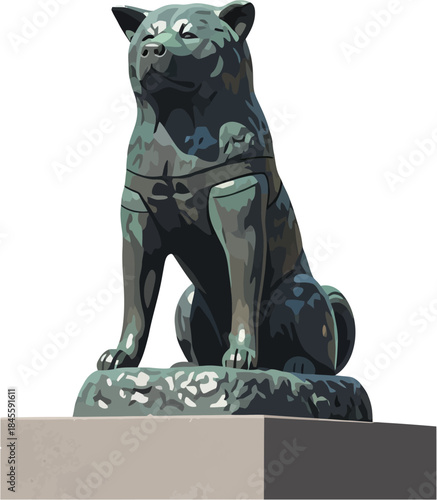 Hachiko Statue Vector Illustration, Famous Loyalty Monument And Cultural Landmark In Shibuya Tokyo