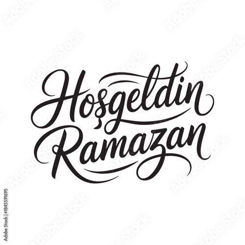 Decorative Hoşgeldin Ramazan Calligraphy Vector - Turkish Welcome Ramadan Greeting Design