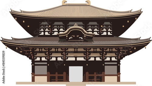 Nio Gate Todaiji Vector Illustration, Monumental Wooden Temple Gate And Sacred Japanese Architecture