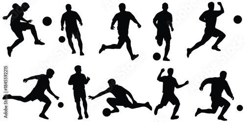 Silhouette of soccer players in various actions