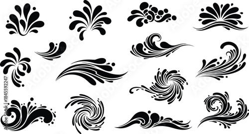 Collection of abstract floral and swirling patterns