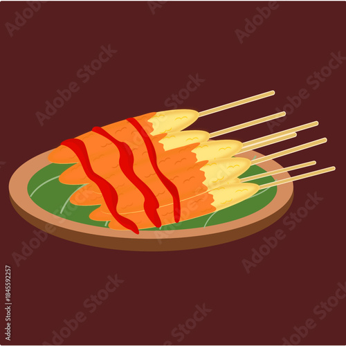 Indonesian Street Food Telur Gulung (Egg Rolls) on Plate Vector