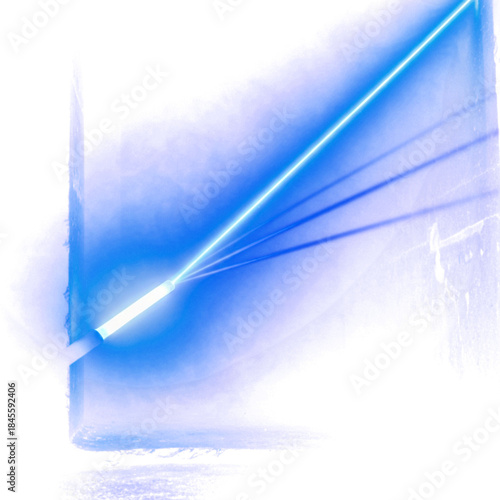 White fluffy feather plume on abstract blue paper background, soft light flying bird wing quill object