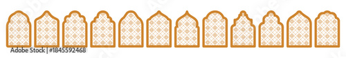 Oriental Arab Arch Islam Door Shapes Set In classic golden beige color Windows Frames elements collection Vintage element group Domes of mosque Ramadan Kareem, Eid Mubarak.