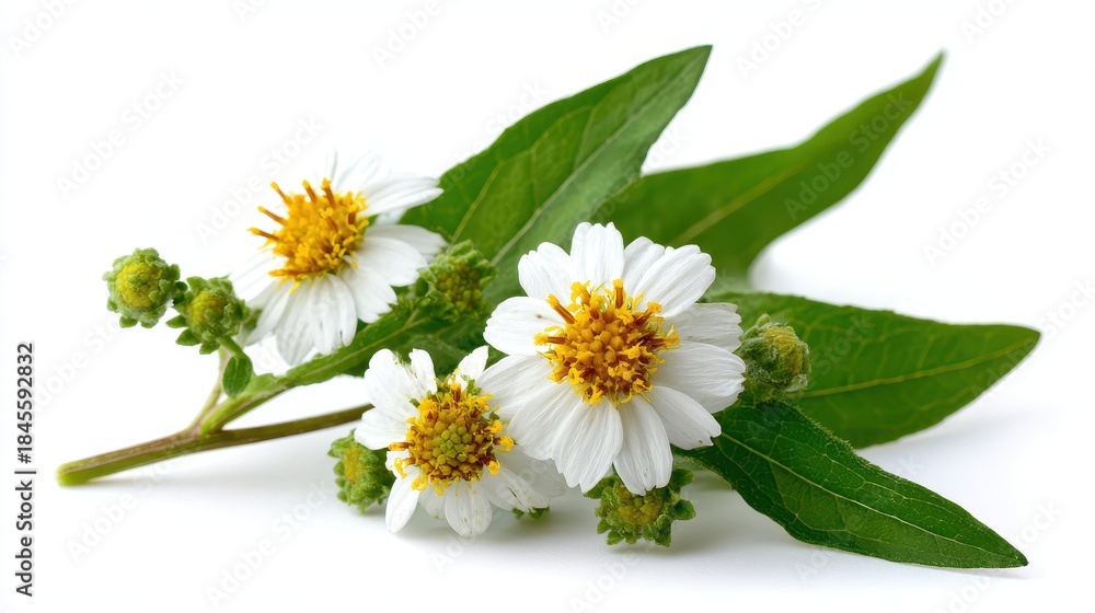 Fototapeta premium Bhringraj: Eclipta Alba, the Herbal Wonder of Ayurveda, Isolated on White, Showcasing Ancient Asian Medicinal Traditions